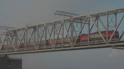 Train rides on the bridge Stock Footage 10861558