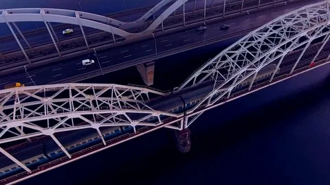 The train rides over the bridge Stock Footage 72695770