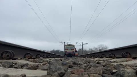 Train rides over the camera. Stock Footage 239896758