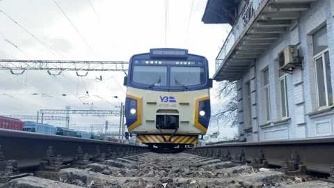 Train rides over the camera. Stock-Footage 239897403