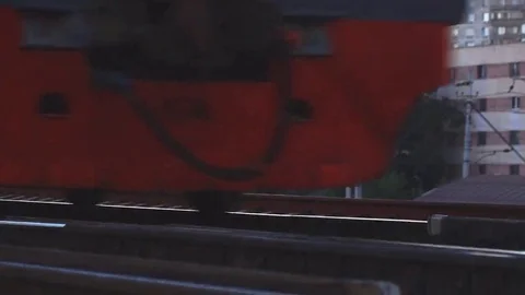 Train rides on the paths closeup Vidéo 69171093