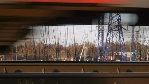 Train rides on rails, close-up Stock Footage 124504449