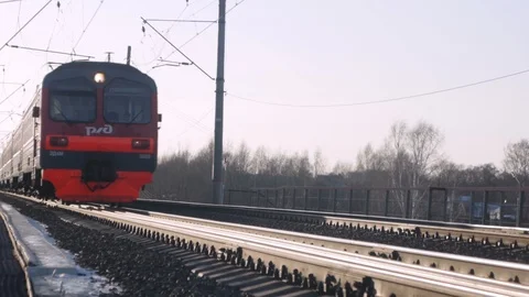 Train rides on rails Stock Footage 124494893