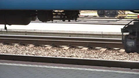 A train rides on the rails of the wheel close-up Stock-Footage 238368576