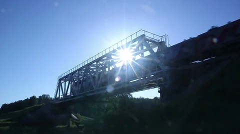 Train rides on the railway bridge Stock Footage 50971508