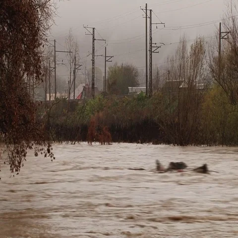 Train rides river flowing river Stock Footage 69294411