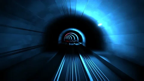 The train rides in subway. Driving through the illuminated tunnel. Underground. Stock Footage 197646730