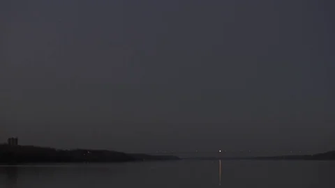 Train, River and Bridge at Night Stock Footage 76247645