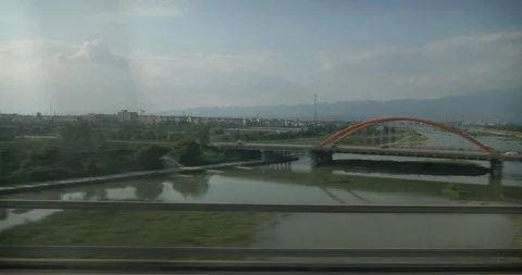 Train River Bridge Landscape China Stock-Footage 93348212