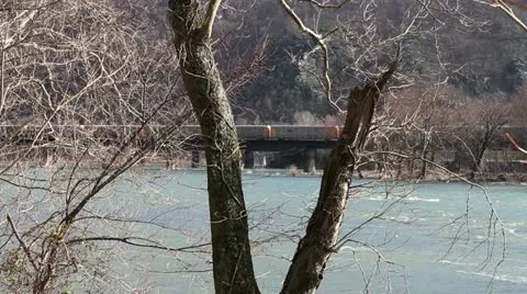 Train River Bridge (medium shot) Stock Footage 22196679