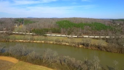 Train by River Stock Footage 88734718