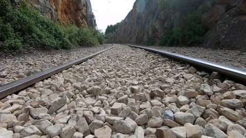 Train road with rocks Stock Footage 124924453