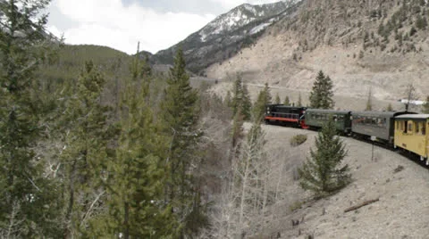 Train in the rockie mountains Stock Footage 25505648