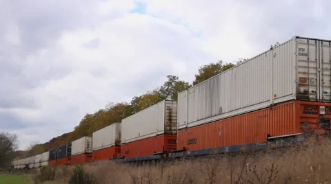 Train Rolling Through On A Cloudy Day (1 of 3) Stock Footage 43785503