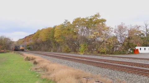 Train Rolling Through On A Cloudy Day (3 of 3) Video stock 43785571
