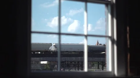 Train rolling by through Window Stock Footage 111723592