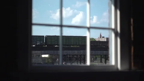 Train rolling by through Window Stock Footage 111723605
