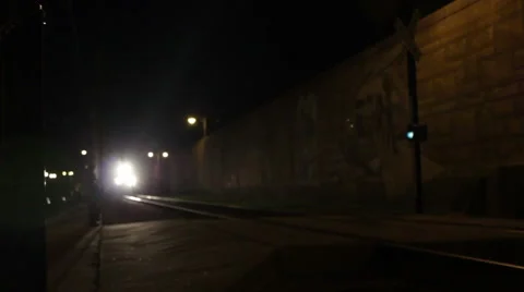 Train Rolls Out Of Frame At night Stock Footage 43086760