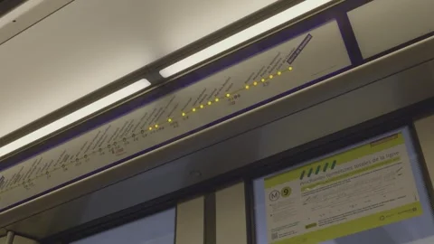 Train route display in Paris metro showing stops and indicators for travelers Stock Footage 306387896