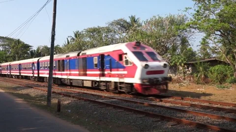 Train run fast at Sri lanka Stock Footage 105765408