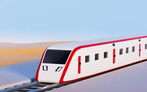 A train run on the rail track, 3d rendering. Stock-Illustration