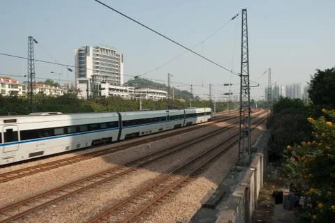 Train run on railway Stock Photos