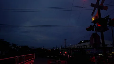 Train running motion and traffic light on night 스톡 동영상 140734257