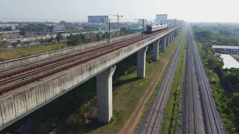 The train is running on the railroad tracks. Stock Footage 226531751
