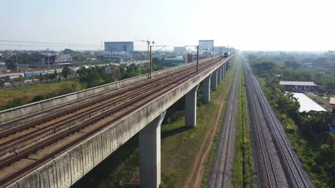The train is running on the railroad tracks. Stock Footage 226531775