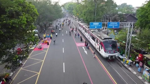 Train running on street Video stock 231845423