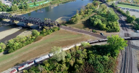 Train running through Columbus Stock Footage 146832562