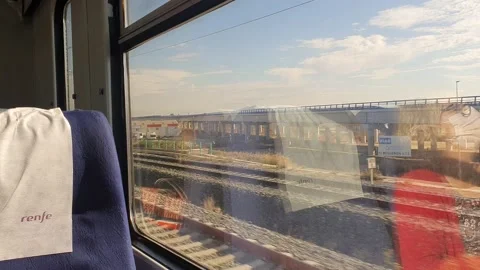 Train running through Murcia, Spain. Train window. Traveling by train. Stock Footage 224871878
