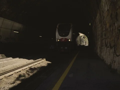 Train Running through a Tunnel Stock Footage 78086573