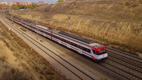 Train running on the track. Madrid. Spain. Stock Footage 302028800