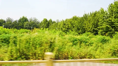 Train running window scenery field Stock Footage 210850580
