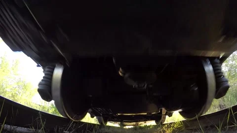 The train runs into the camera Video stock 156599916