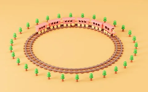 Train runs on the circular train track, 3d rendering. Stock Illustration