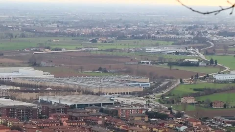 A train runs in the po valley Stock Footage 73447456