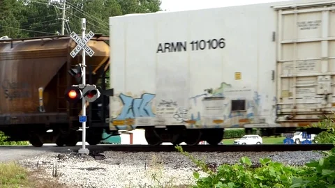Train at rural crossing Stock Footage 90896490