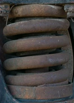 Train Rusty Shock Absorber, Big Rusty Spring, Spring Background Stock Photos