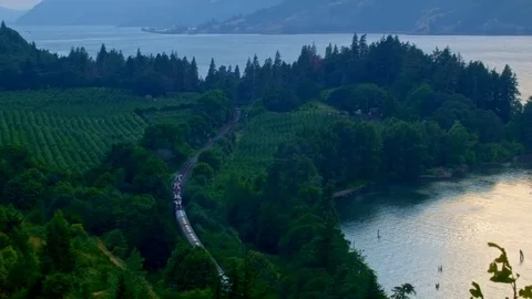 Train from ruthton park hood river Columbia River Gorge Oregon 128 Stock Footage
