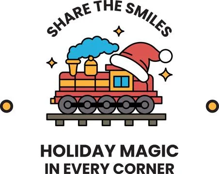 A train with a Santa hat on it and the words "share the smiles" written bel.. イラスト素材
