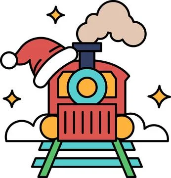 A train with a Santa hat on top of it Stock Illustration