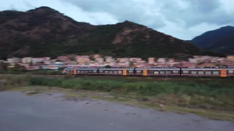 Train on the sea beach Stock Footage 155184759