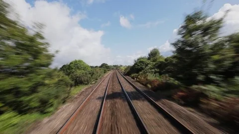 The train second man/engineers view from a speeding train. Stock Footage
