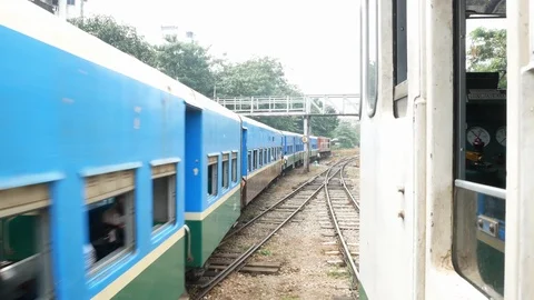 Train shot, railway in Yangon periphery, Burma, Asia in 4K Stock Footage 94708559