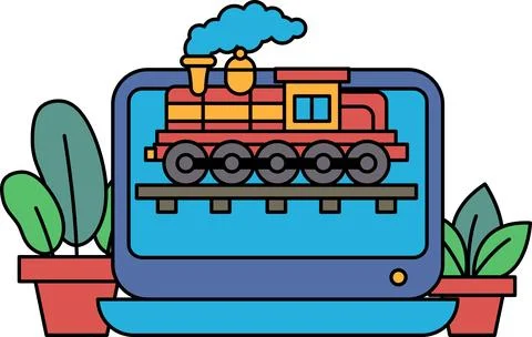 A train is shown on a computer screen Illustrazione stock
