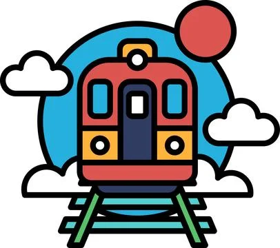 A train is shown with a red and yellow color scheme Illustrazione stock