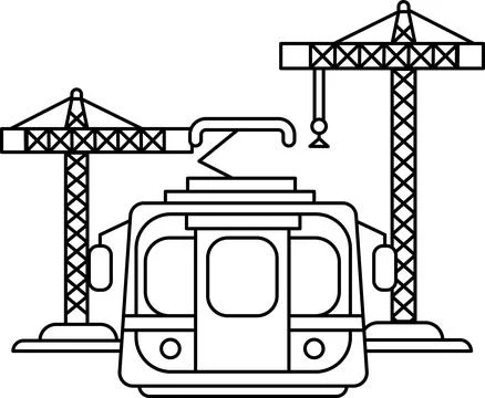 A train is shown with two cranes in the background Illustrazione stock