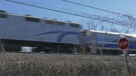 Train SideView StopSign ungraded Stock Footage 48693080